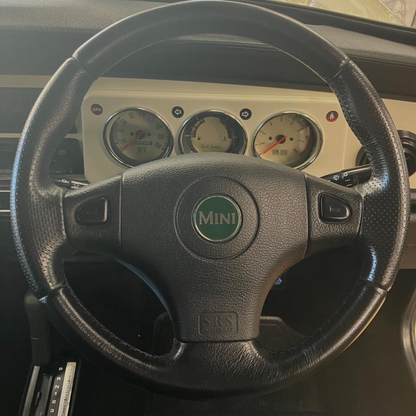 Genuine Rover Mini Leather Steering Wheel w/ Airbag Mount 1997+ Green MINI Badge Used