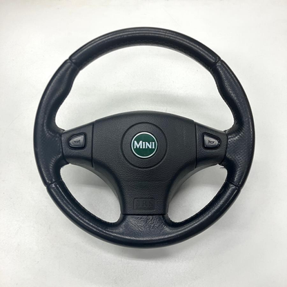 Genuine Rover Mini Leather Steering Wheel w/ Airbag Mount 1997+ Green MINI Badge Used